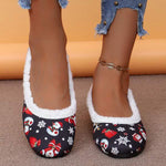Women's Christmas-themed Round Toe Flats with Furry Trim 03914496C