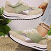 Women's Round Toe Flat Lace Up Contrast Color Sneakers 48714342C