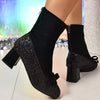 Women's Block Heel Square Toe Mary Jane Socks Boots 64437658C