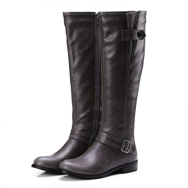 Women's Casual Belt Buckle Decorated Knee High Boots 99298998S