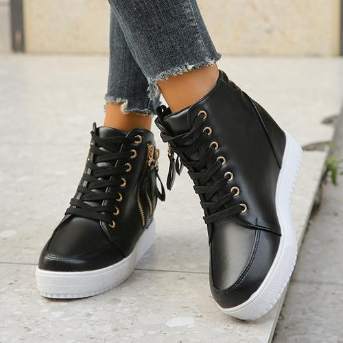 Women's Casual Zipper Decorated Lace-up Heightening Sneakers 56304784S