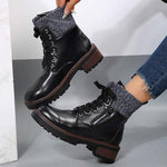 Women's Knitted Cuff Lace-Up Martin Boots 06360763C