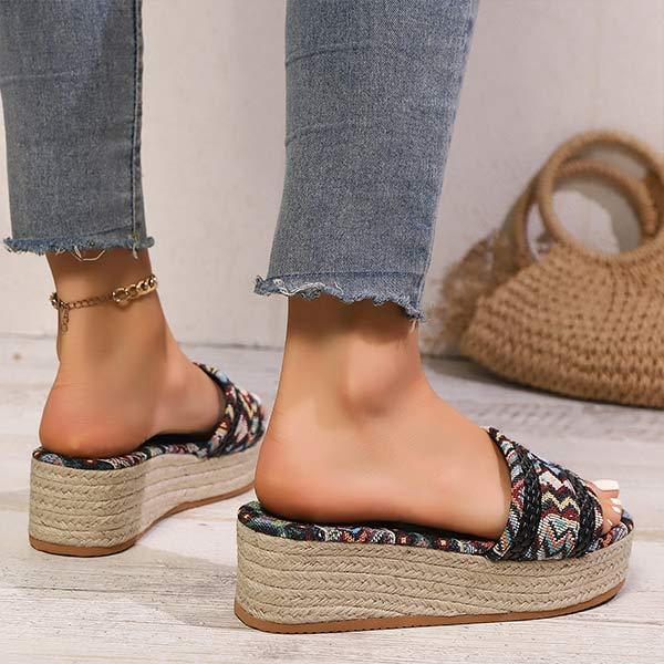 Women's Ethnic Style Hemp Rope Thick-Soled Slippers 46940719C