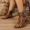 Women's Leopard Print Pointed-Toe Block Heel Fashion Boots 51157470C