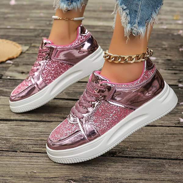 Women's Fashion Platform Sneakers with Glitter Detail 06431628C