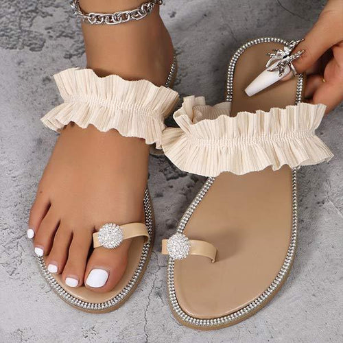 Women's Toe Ring Lace Trim Slide Sandals 66595658C