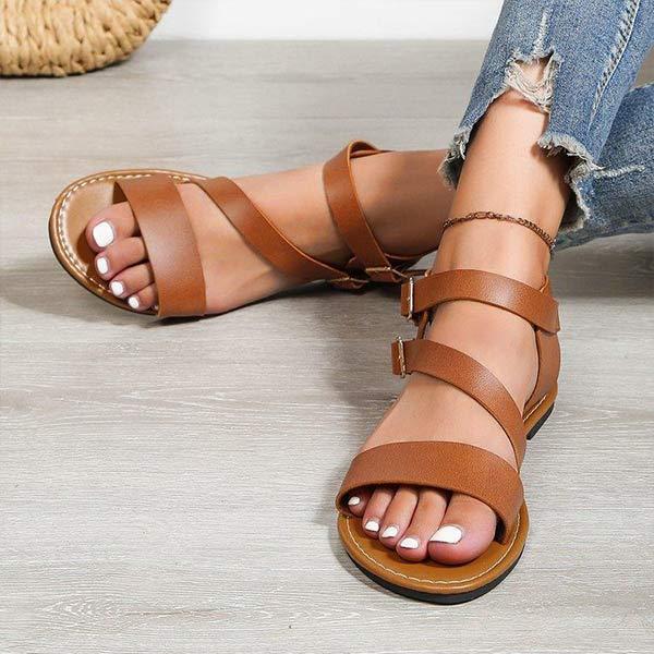 Women's Stylish Flat Sandals with Single Strap and Buckle Closure 60731885C