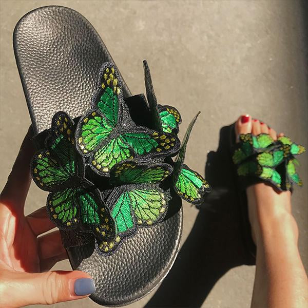 Women's Fashion Embroidered Butterfly Flat Slippers 89798083S