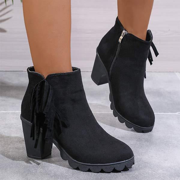 Women's High-Heel Tassel Martin Boots with Block Heel 49999840C