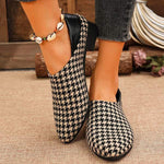 Women's Pointed Toe Houndstooth Low Heel Slip-On Two-Way Flats 72943296C