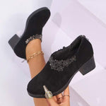 Women's Fashion Rhinestone Suede Back Zipper High Heels 35268760C