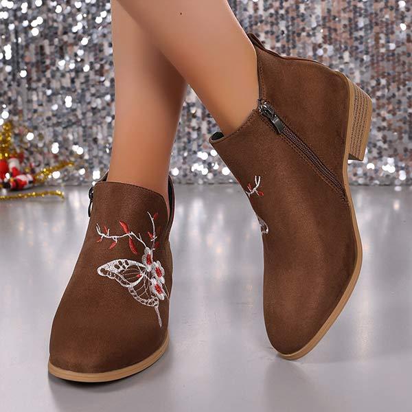 Women's Pointed Toe Embroidered Ankle Boots 22220137C