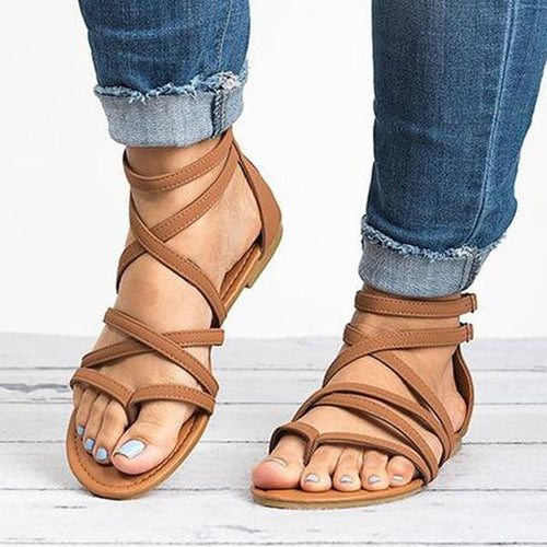 Women's Cross Strap Zipper Rubber Sole Sandals 38211805C