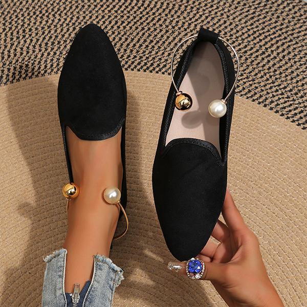 Women's Casual Pearl Embellished Suede Flats 79224936S