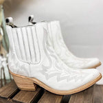 Women's Retro Pointed Toe Chunky Heel Embroidered Martin Boots 50750213C