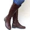 Women's Long Shaft Chunky Heeled Side-Zip Buckle Strap Riding Boots 92872554C