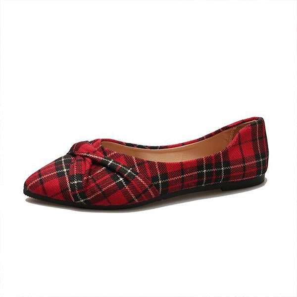 Women's Casual Plaid Pearl Pointed Toe Slip-On Flats 38569047S