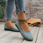 Women's Round-Toe Knit Flats with Low Heel 78866543C
