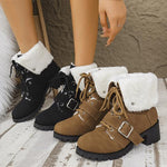 Women's Casual Plush Lace-Up Block Heel Snow Boots 94761948S