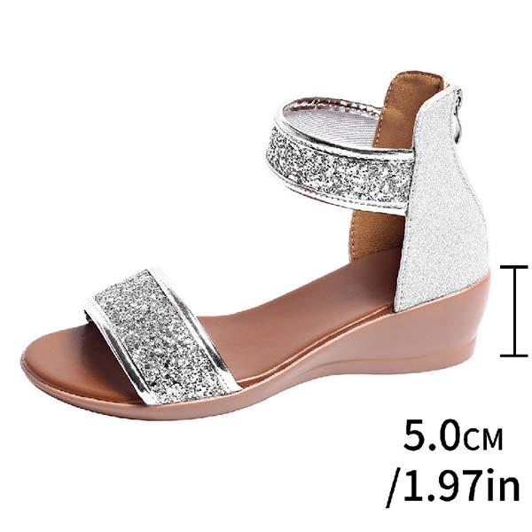 Women's Sequin Back Zipper Wedge Roman Sandals 90528740C