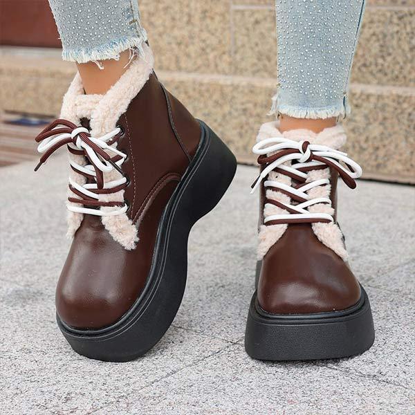 Women's Lace-Up Warm Fur-Edge Short Boots 69847241C