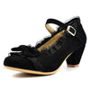 Women's Elegant Lace Bow Buckle Thick Heels Pumps 86201883S