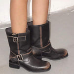 Women's Genuine Leather Block-Heel Mid-Calf Martin Boots 18047487C