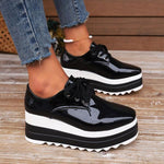 Women's Casual Lace-Up Patent Leather Platform Shoes 48328707S