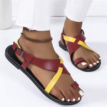 Women's Thin Strap One-Buckle Flat Toe Roman Sandals 20034120C