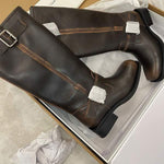 Women's Vintage Chunky Heel Belt Buckle Knee-High Riding Boots 27640616C