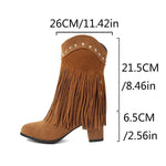 Women's High-Heeled Suede Studded Fringe Boots 89948733C