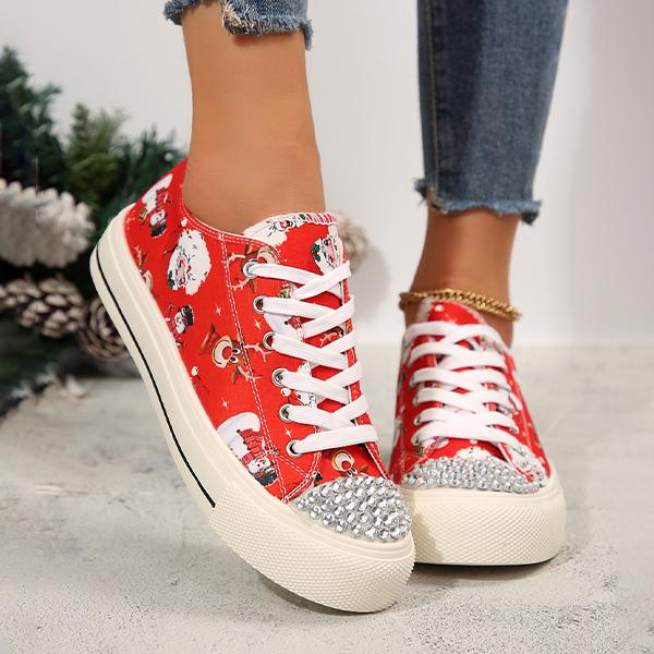 Women's Casual Rhinestone Christmas Canvas Shoes 17698639S