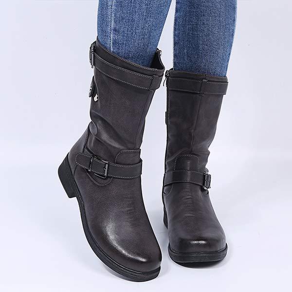 Women's Distressed Leather Belt Buckle Ankle Boots 73202015C