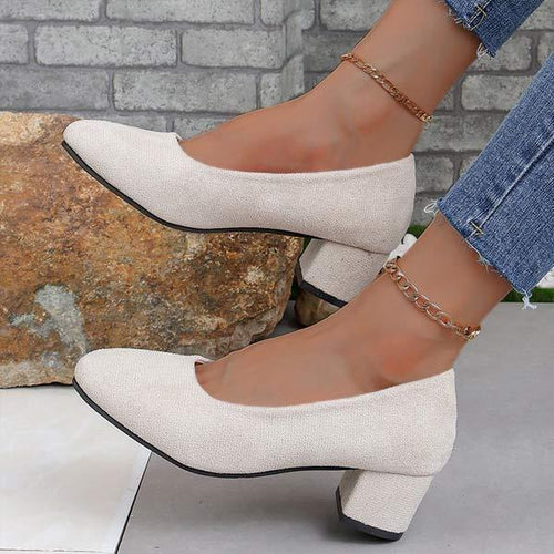 Womens Chunky Heel Suede Pumps 91197359C