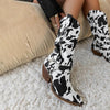 Women's Fashion Retro Cow Pattern Mid-calf Boots 86733591S