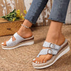 Women's Belt Buckle Thong Toe Wedge Sandals 71601617C