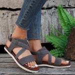 Women's Retro Casual Roman Buckle Flat Sandals 23447531S