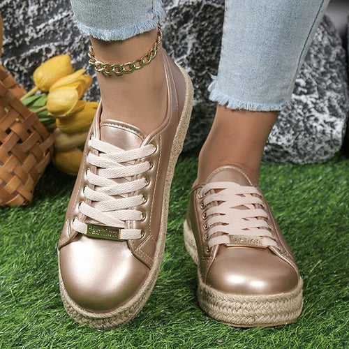 Women's Fashionable Hemp Sole Lace-Up Casual Sneakers 27572054S