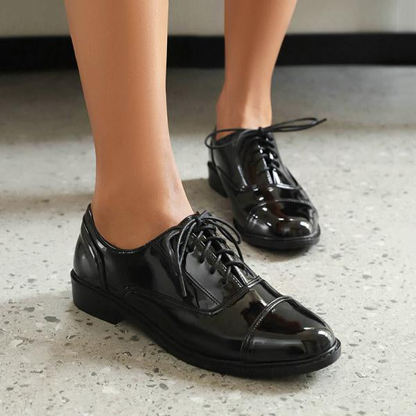 Women's Casual Patent Leather Lace-Up Flats 58206821S