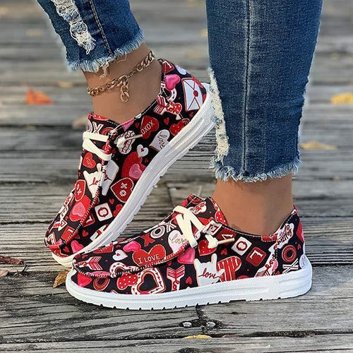 Women's Flat Love Printed Canvas Shoes 90752453C