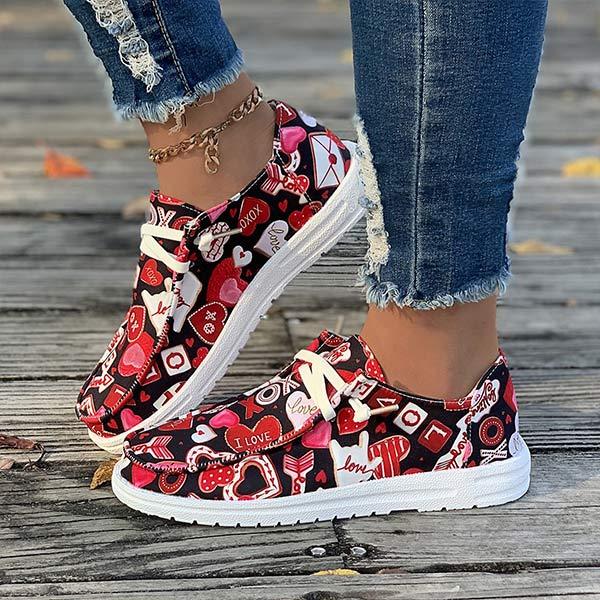 Women's Flat Love Printed Canvas Shoes 90752453C