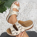 Women's Ethnic Flower Belt Buckle Wedge Sandals 83116697S