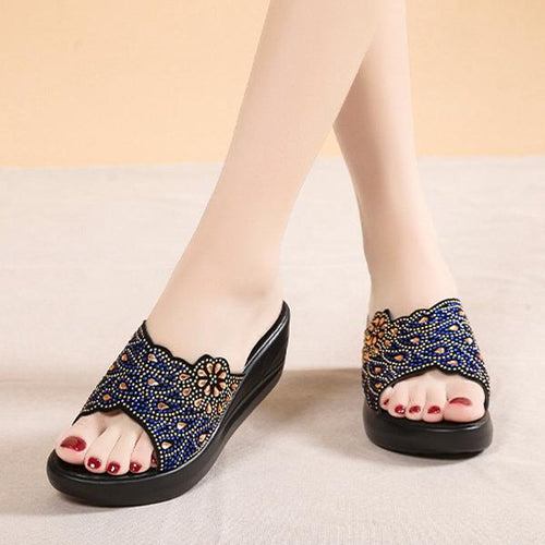 Women's Casual Rhinestone Wedge Thick-soled Slippers 48768103S