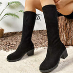 Women's Chunky Heel Back Lace-Up Knee-High Boots 48994580C