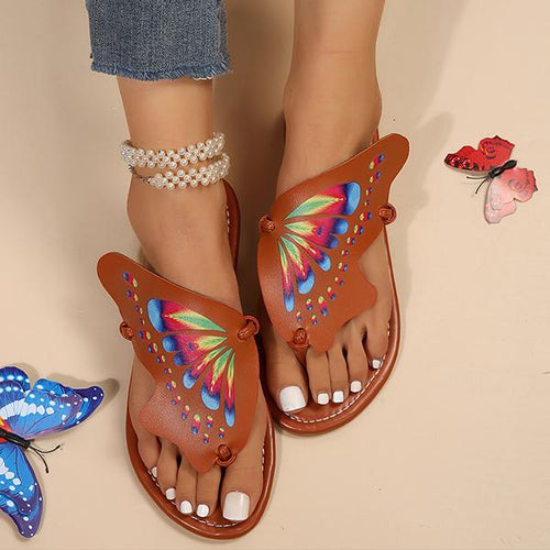 Women's Retro Butterfly Flat Beach Flip Flops 81126839S