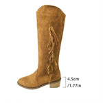 Women's Suede Fringe Knee-High Boots with Block Heel 12780587C