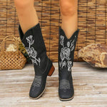 Women's Embroidered Vintage Chunky Heel Long Boots 65776009C