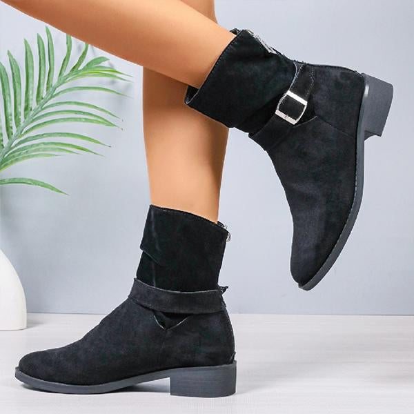 Women's Casual Belt Buckle Pleated Ankle Boots 06267018S