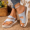 Women's Belt Buckle Thong Toe Wedge Sandals 71601617C