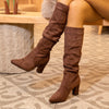 Women's Suede Pleated Chunk Heel Knee-High Boots 87431644S